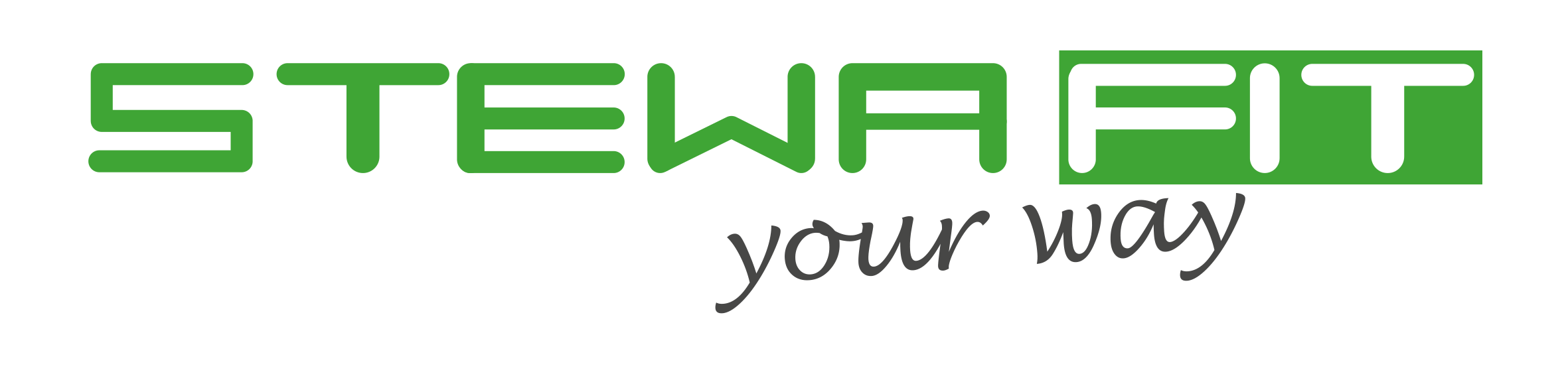Logo der Firma Stewafit mit grünem Schriftzug 'STEWA FIT' und darunter in kursiver Schrift 'your way'.