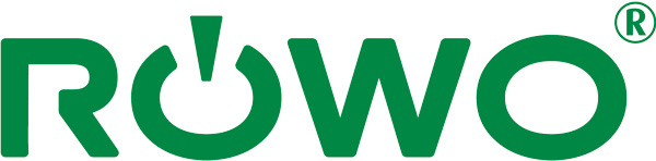 Logo der Firma RÖWO mit grünem Schriftzug und einem stilisierten Ausrufezeichen im Buchstaben Ö.